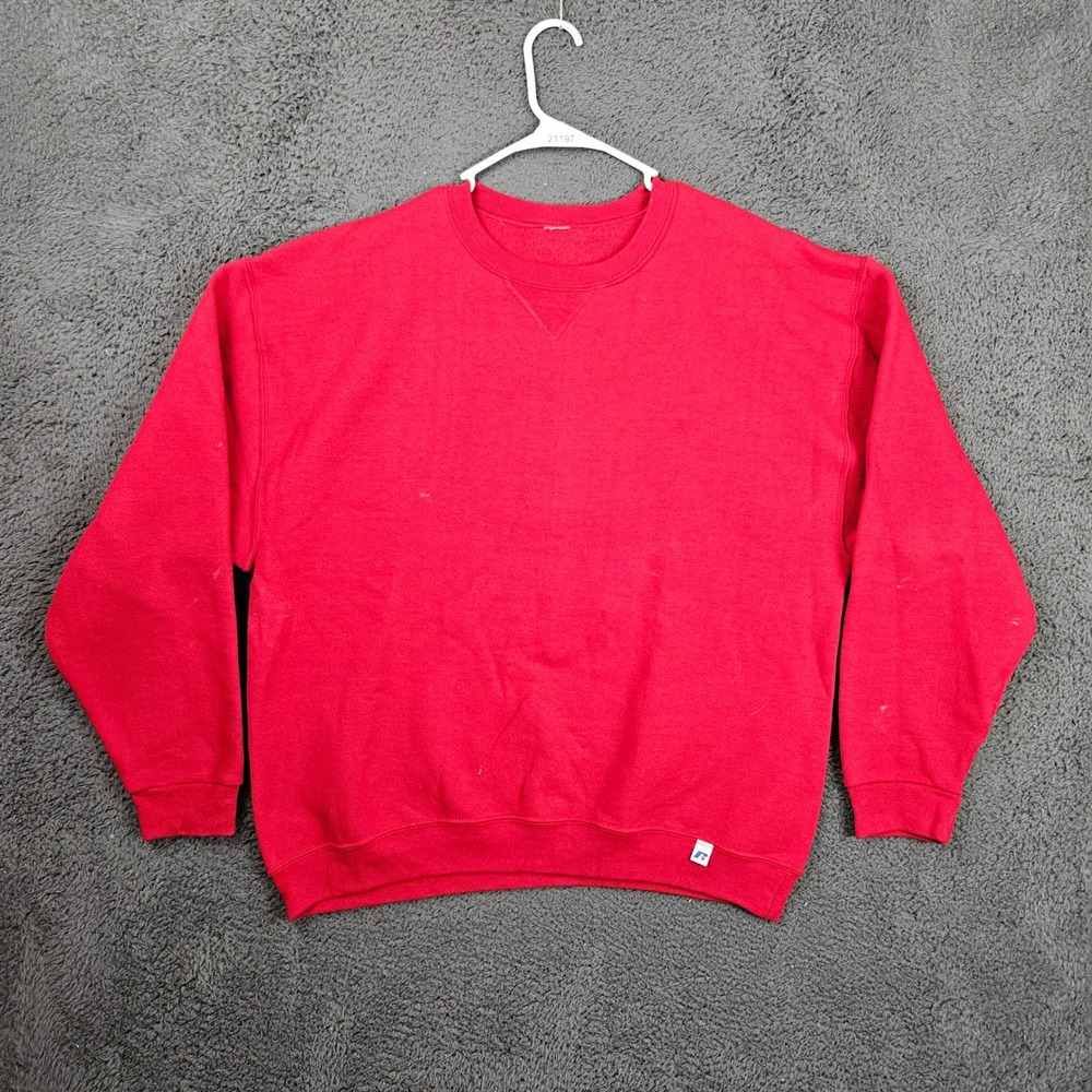Vintage Russell Athletic Mens Red Crewneck Sweatshirt Blank Pullover Size XL